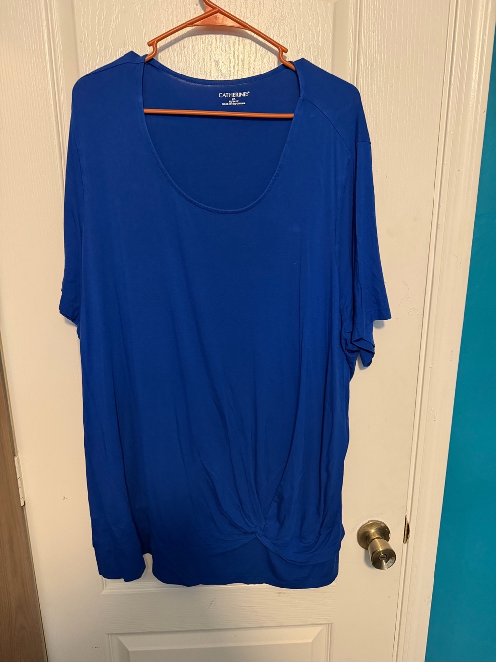 Catherines Royal Blue Short Sleeve Scoop Neck Knot-Front Top